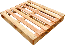 Cette image, sur un fond vert foncé uni, représente une palette en bois de format 100x120 cm de type "lourde et cadrée". Sa conception inclut un cadre périphérique solide au niveau des bases, assurant une robustesse accrue et une stabilité optimale pour les charges importantes. Le bois est de couleur naturelle et présente des signes de solidité.